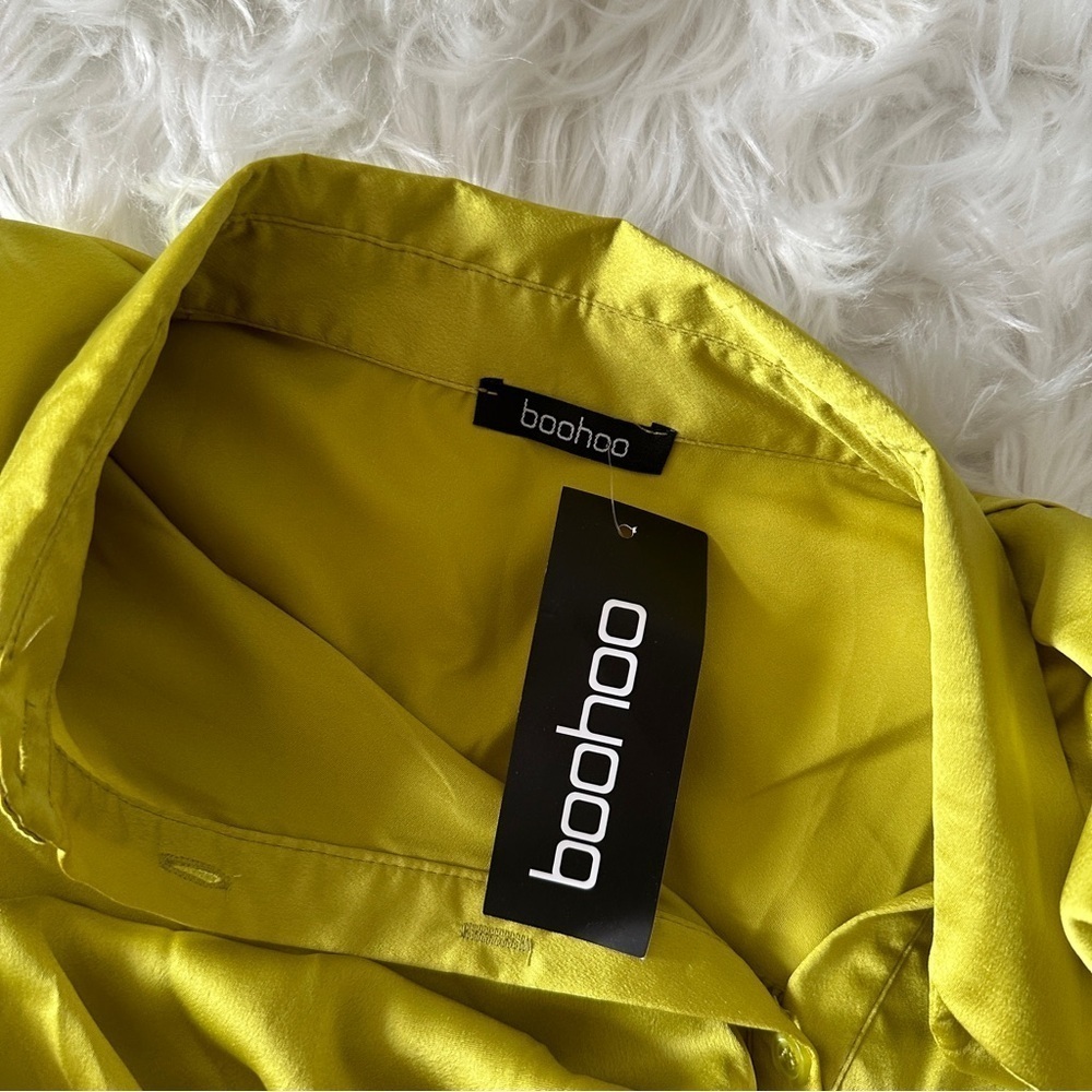 Boohoo Chartreuse Long Sleeve Wrap Dress - Picture 5 of 7